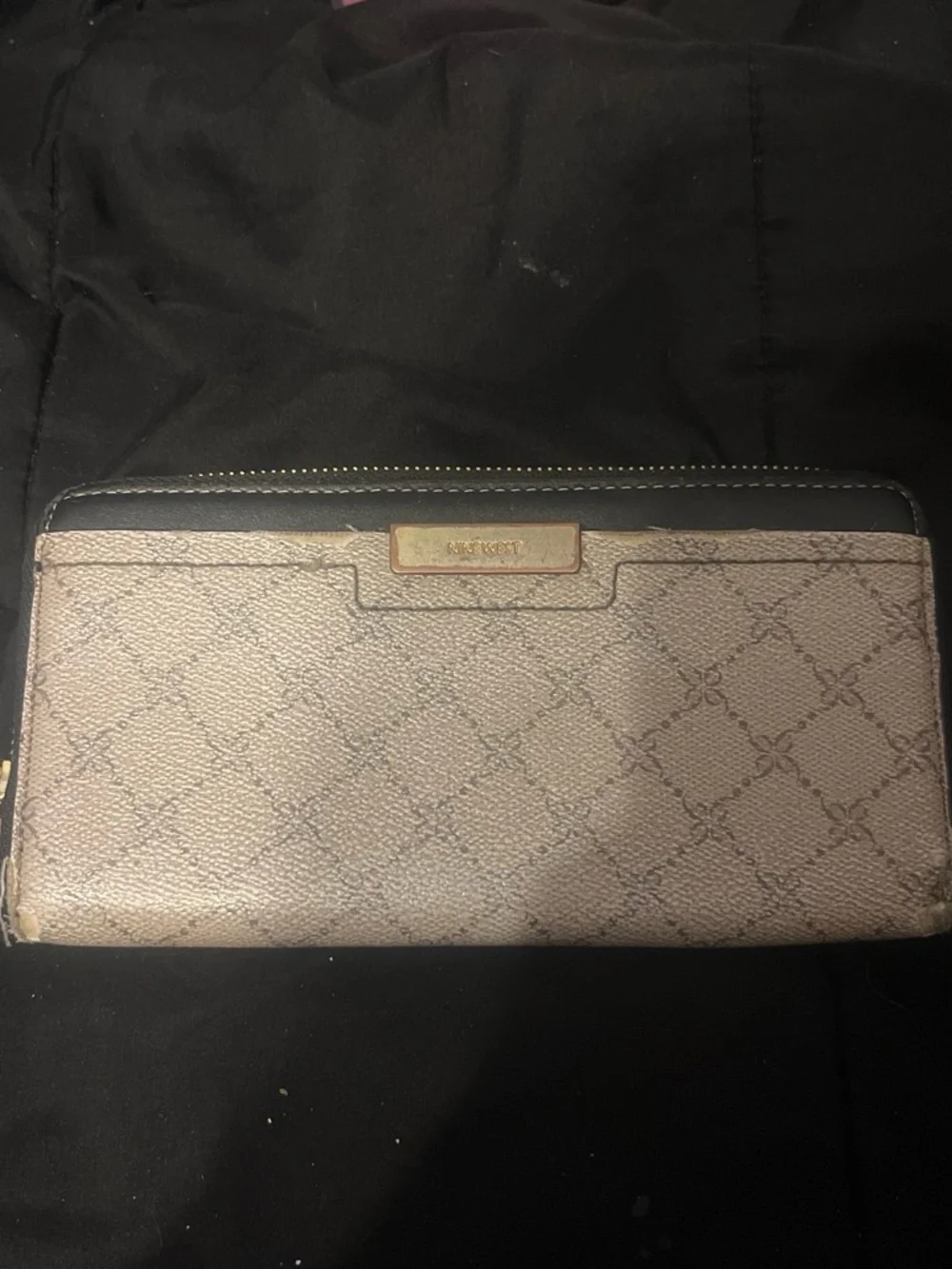 Nine West Beige Monogram Crossbody with Black Trim